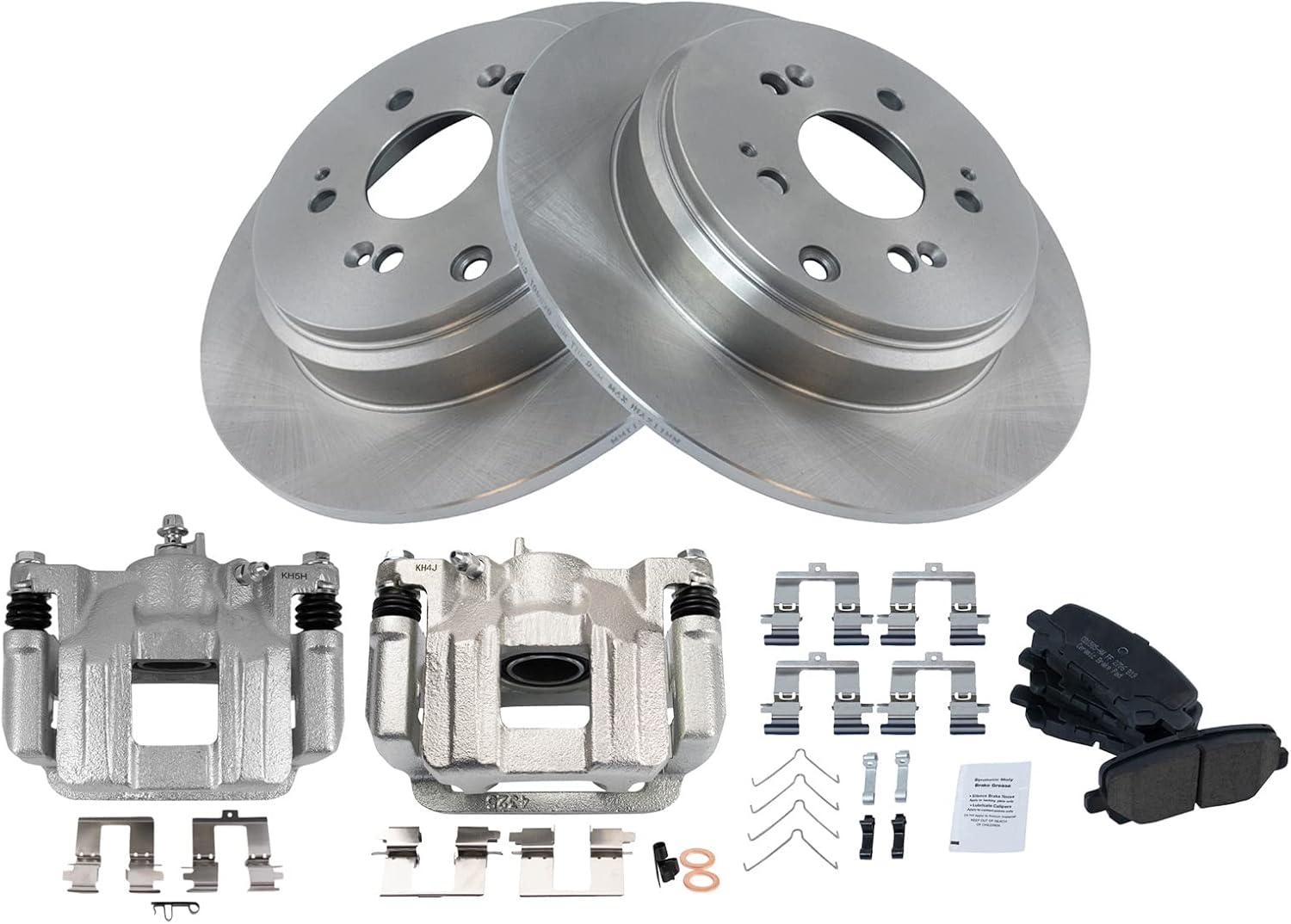TRQ Rear Brake Pad and Rotor Set Ceramic Solid Rotors Calipers Compatible with 2011-2017 Honda Odyssey