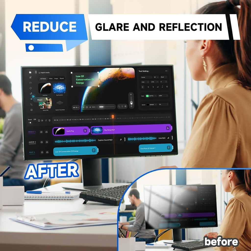 IPROKKO 2 Pack 32 inch Anti-Blue Light Monitor Screen Protector for 16:9 Widescreen, Removable Anti Glare Blue Light Blocking Screen Filter, Anti-UV Eye Protection PC Computer Film [Washable Wipes Clean]