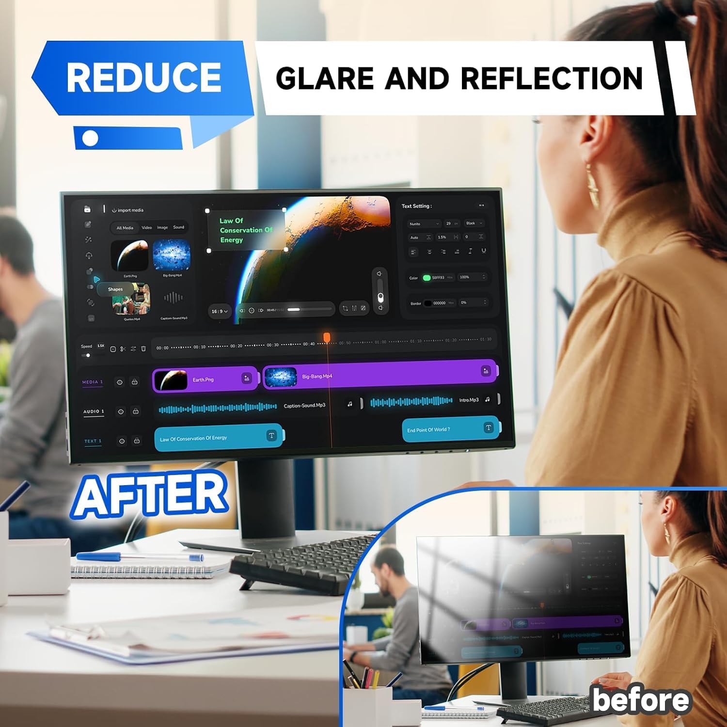 IPROKKO 2 Pack 32 inch Anti-Blue Light Monitor Screen Protector for 16:9 Widescreen, Removable Anti Glare Blue Light Blocking Screen Filter, Anti-UV Eye Protection PC Computer Film [Washable Wipes Clean]