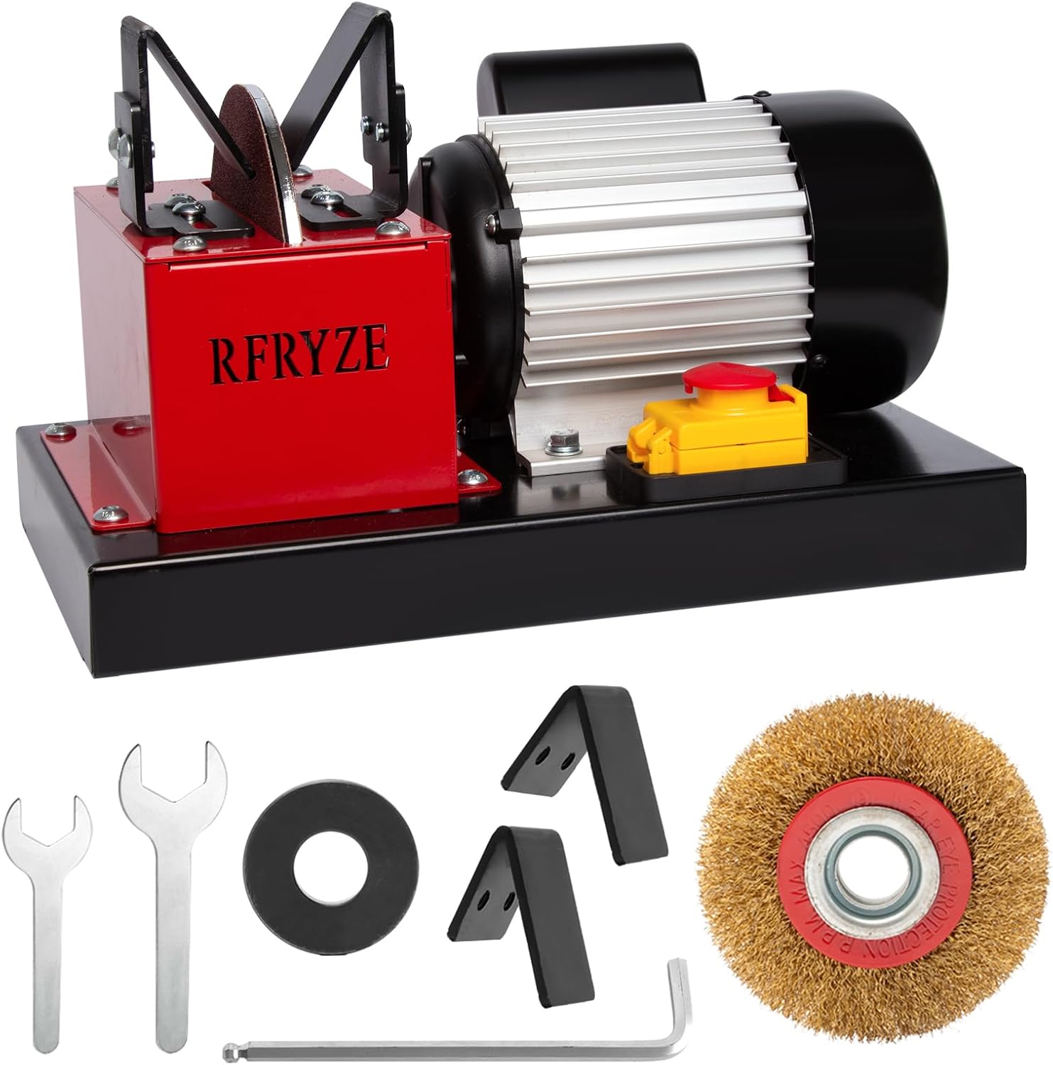 Lawnmower Blade Sharpener TD7550-550W, 3/4HP, Bench Mower Sharpening Machine with 7 inch Ceramic Grinding Wheel & 2 pcs Rust Removal Wheel | 16 pcs Sandpaper
