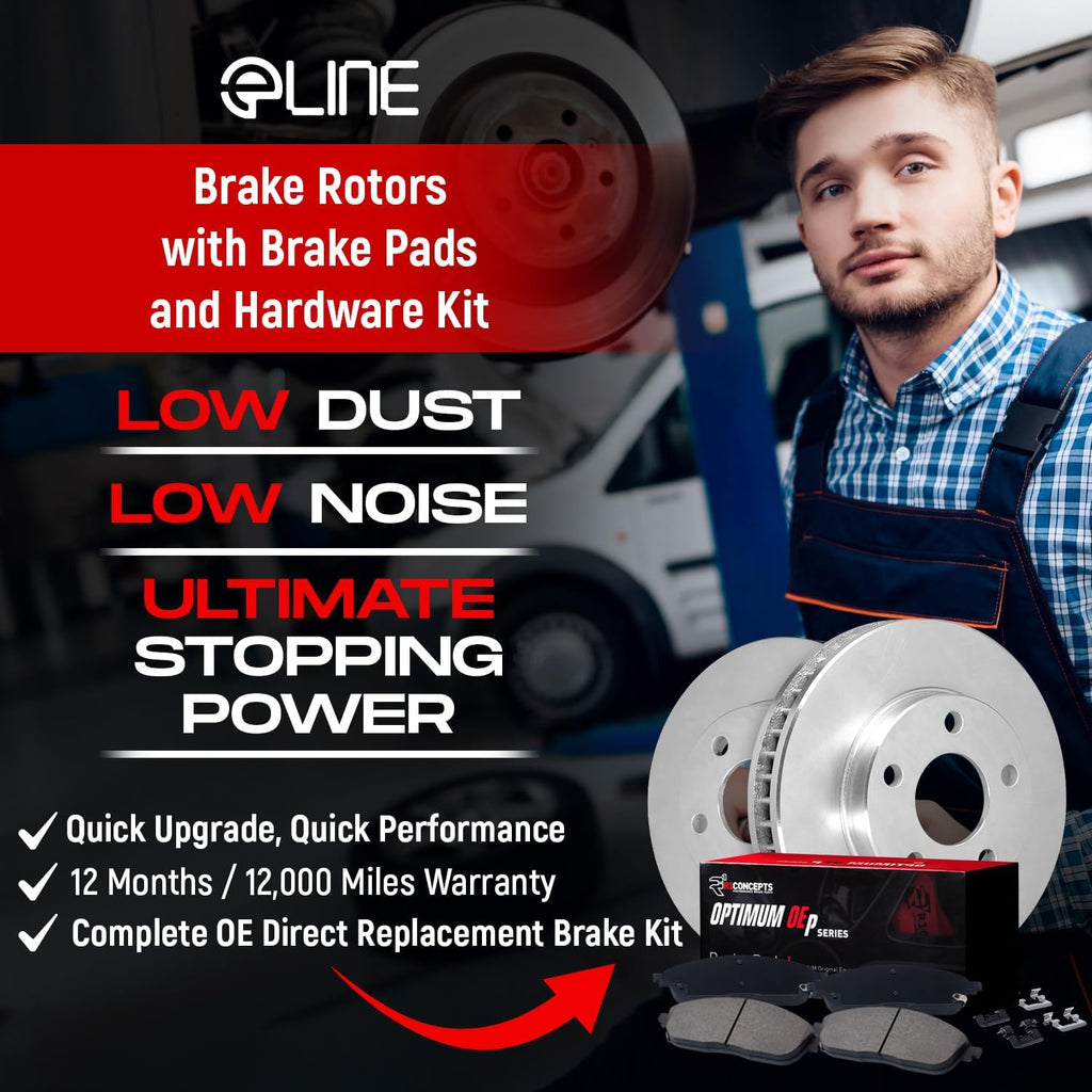 R1 Concepts Front and Rear Brake Kit Fits 2011-2019 Ford Fiesta| Optimum Oep Pads, Blank Rotors| Hardware, Drum, Shoes