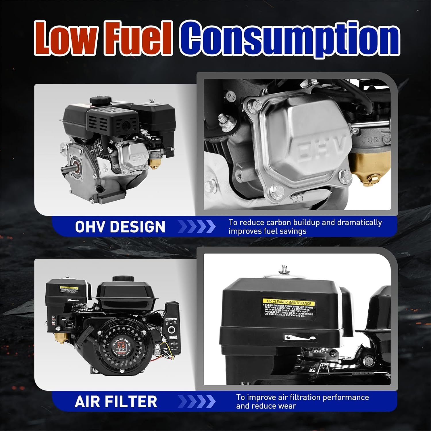Bepritm 7.5HP 210CC Gas Engine with Electric Start, Gasoline Engine 3600RPM 4-Stroke Single Cylinder for Go Kart Lawn Mower Compressor Pump Generator Gas Powered