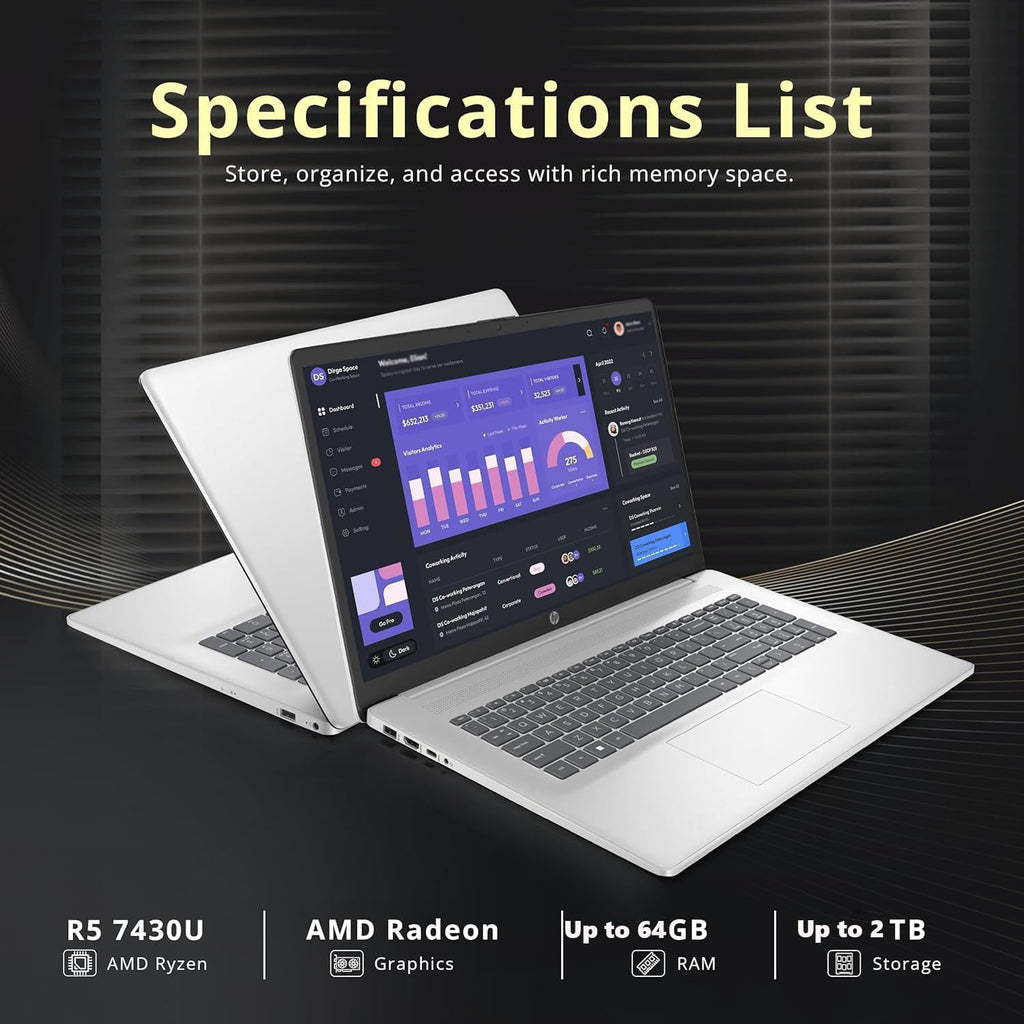 HP 17.3-inch Business Laptop 2026 - AMD Ryzen 5 7430U, 32GB RAM, 1TB SSD, FHD Anti-Glare Display, Windows 11 Pro, Copilot AI, Ideal for Office & Students, AMD Radeon Graphics, Bundle AI Voice Recorder