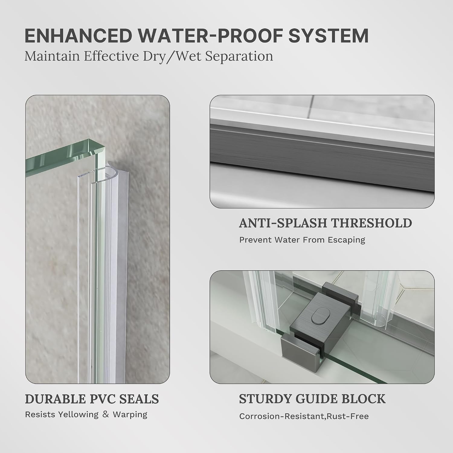 Frameless Double Sliding Shower Door, 44-49' W x 76' H, 3/8' (10mm) SGCC Certified Clear Tempered Glass, Width Adjustable, Square Guide Bar, Double Towel Bars, Stainless Steel Hardware, Gunmetal