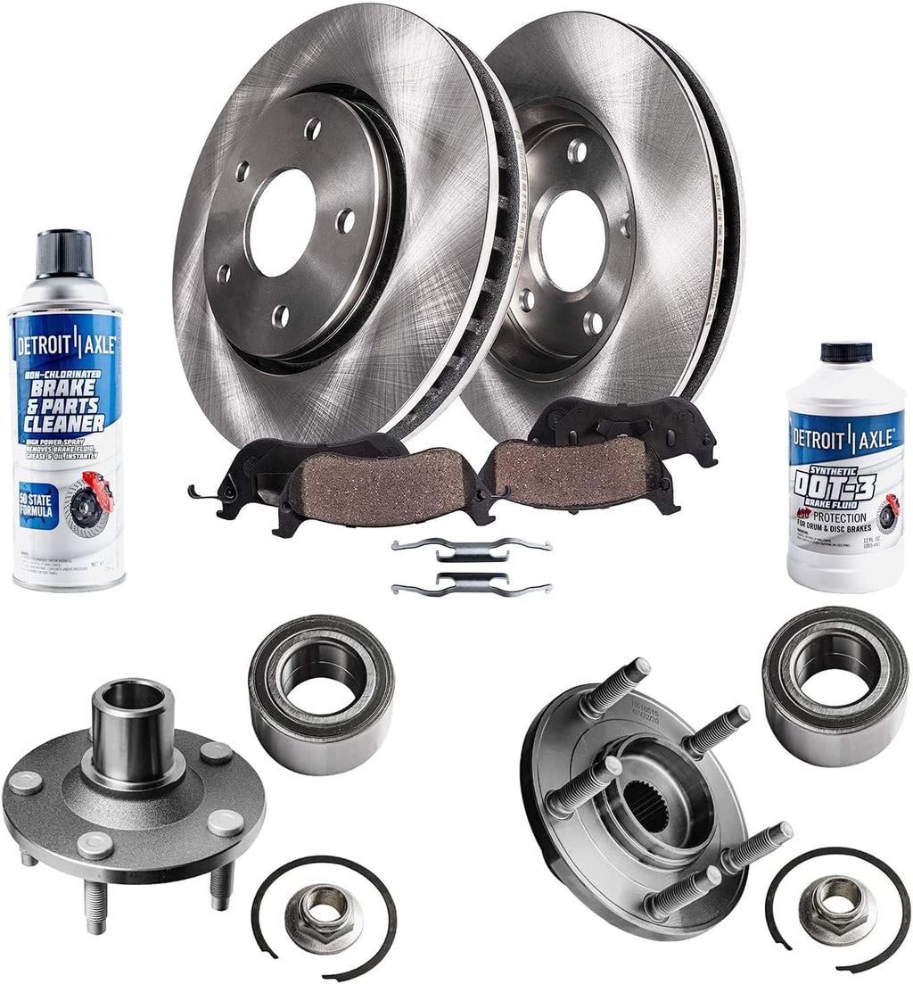 Detroit Axle - Front Brake Kit for Ford Escape Mazda Tribute Mercury Mariner, Disc Brakes Rotors Ceramic Brake Pads and Wheel Bearing and Hubs Replacement: 11.92'' inch Rotor