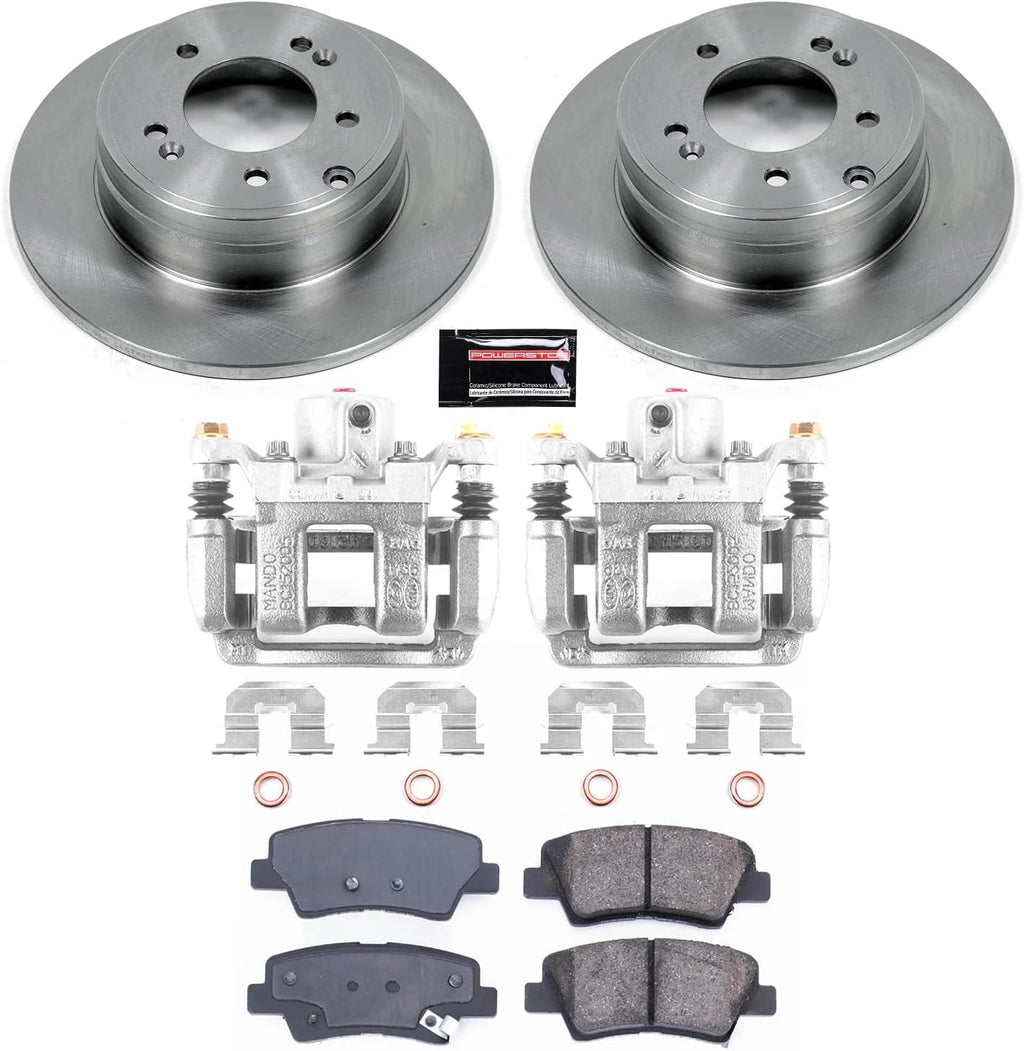 PowerStop Rear Brake & Caliper Kit for Hyundai Sonata 2011-15 | Kia Optima 2011-15 - Ceramic Brake Pads + Calipers + Disc Rotors Replacement, KCOE5381