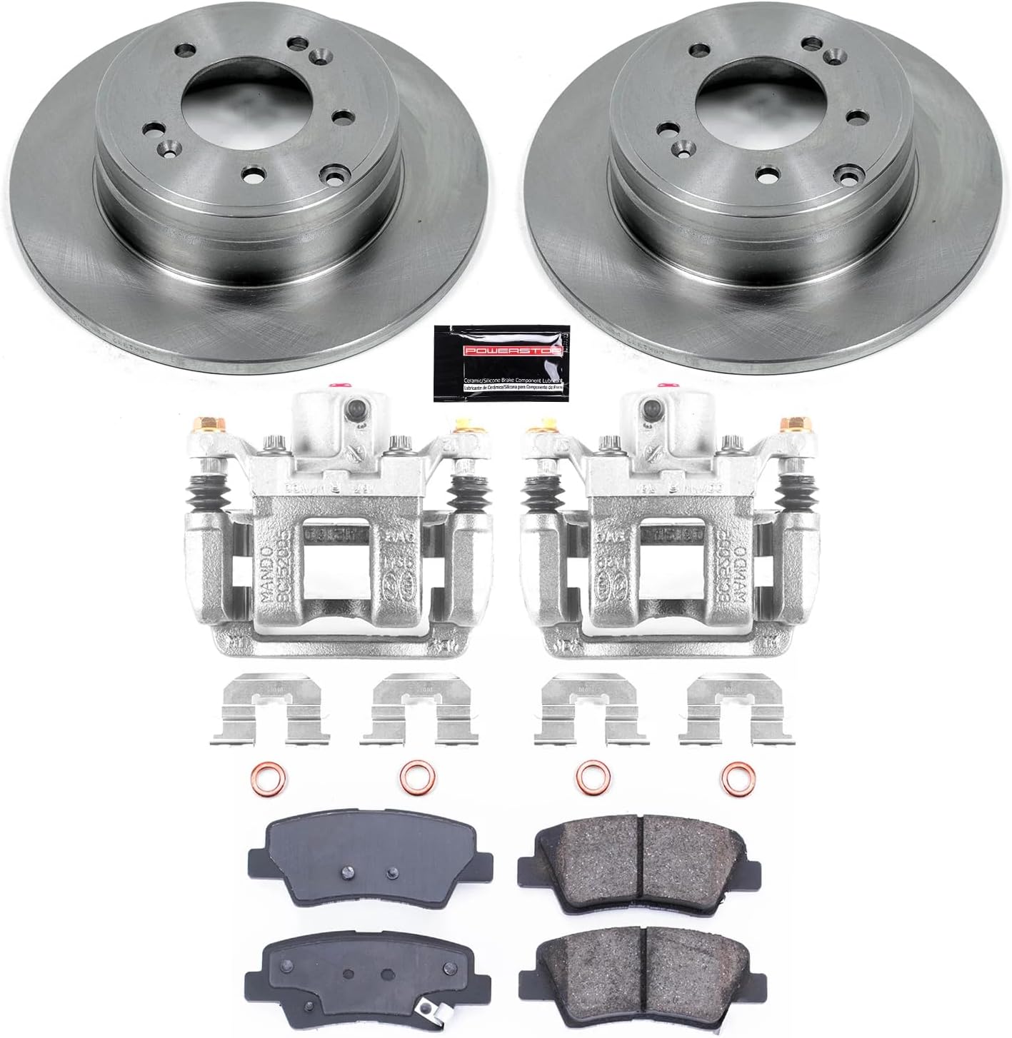 PowerStop Rear Brake & Caliper Kit for Hyundai Sonata 2011-15 | Kia Optima 2011-15 - Ceramic Brake Pads + Calipers + Disc Rotors Replacement, KCOE5381