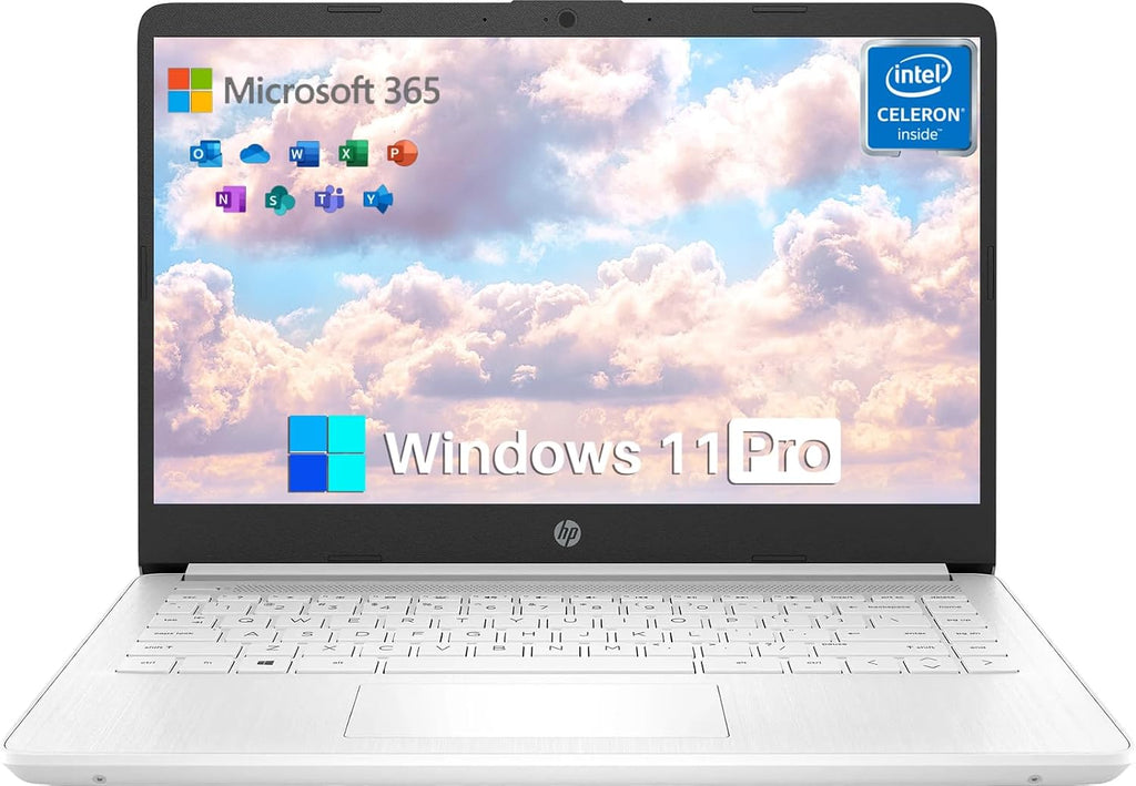 HP 14 Inch Laptop Student Business, Intel Dual-Core N4120, Intel UHD Graphics, 16 GB RAM, 64 GB eMMC, Ultra Light, Webcam, HDMI, WiFi, 1-Year Office 365 & Windows 11 Pro, w/Accessories