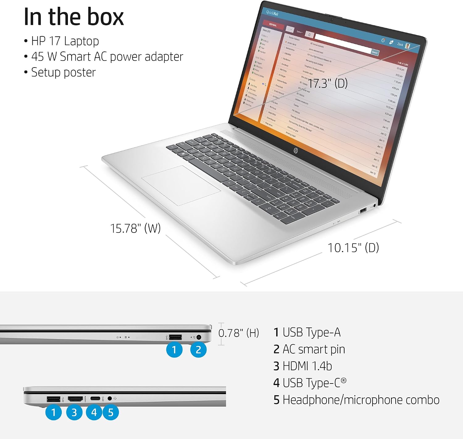 HP 17 Laptop, with Office 2024 Lifetime License, 17.3' HD+ Touch Screen, Intel i7-1355U CPU, 32 GB RAM, 2 TB SSD, Intel Iris Xe Graphics, Fingerprint Reader, Windows 11 Pro, w/cefesfy Accessories