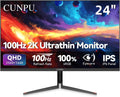 CUNPU 24 Inch 1440P Monitor,QHD 100Hz IPS Monitor, 99% sRGB Color Gamut,16.7 Million Color, Adaptive Sync, Slim Frame, HDMI/DP, VESA Mountable, for Gaming and Office