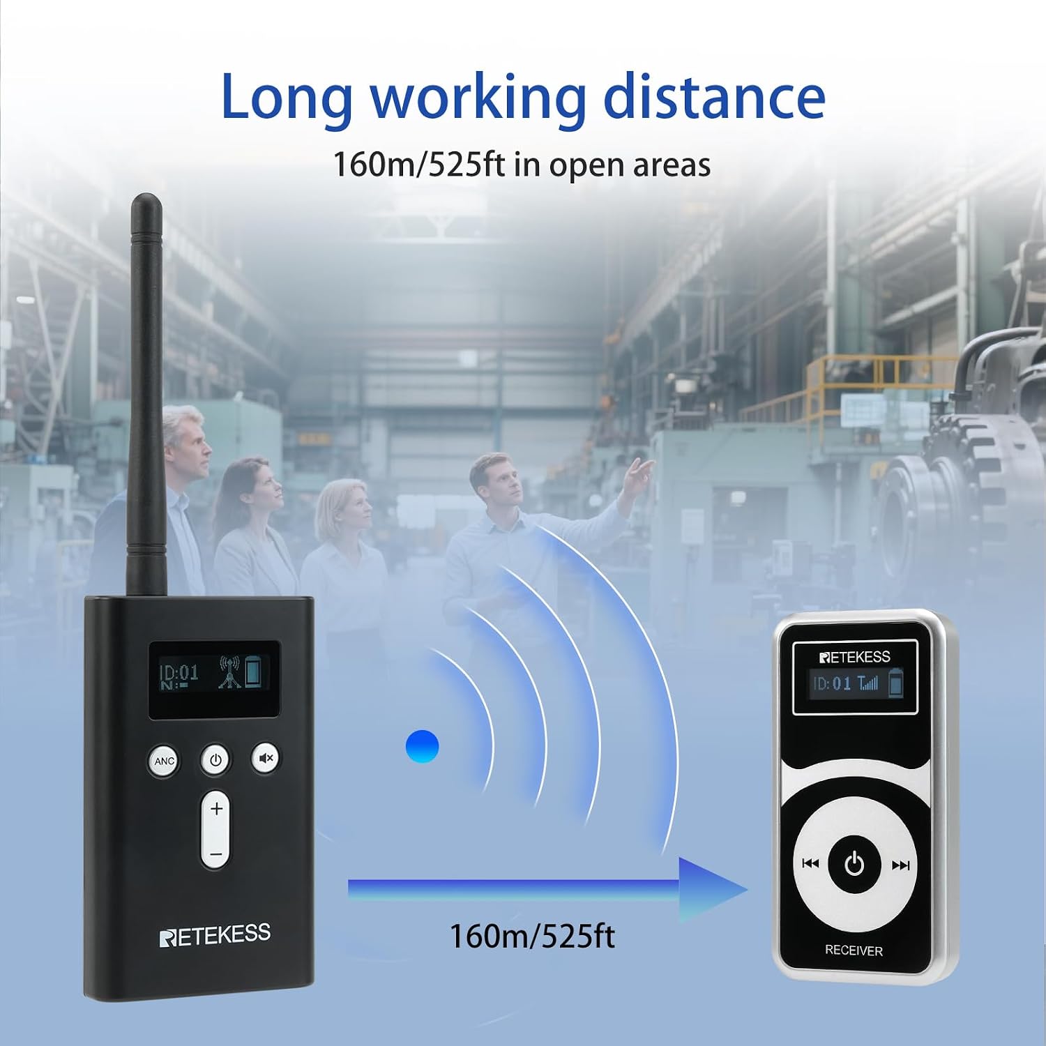 Retekess T130P Tour Guide System,Upgraded Noise Reduction,Wireless Tour Guide Headsets,Long Standby 36h Translation Device for Church,Factory (1 Transmitter 10 Receivers)