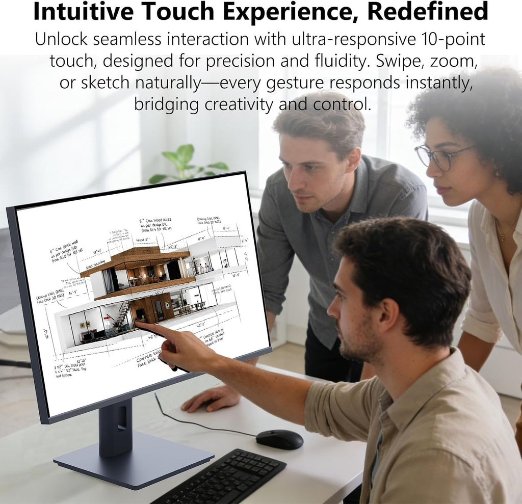 Touchscreen Monitor 24 Inch with Webcam Full HD 2560x1440P @100Hz 10-Point Multi Touch Screen PC Monitor, HDMI VGA USB Port, Built-in Speakers