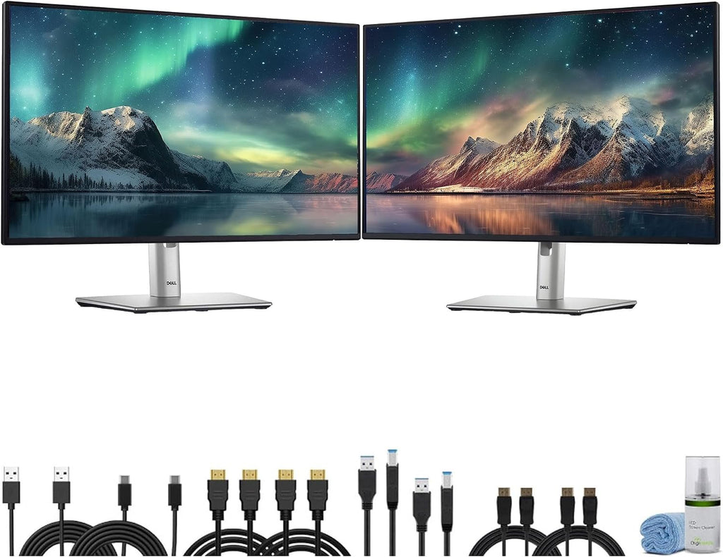 Dell P2725H 27″ Full HD (1920×1080) IPS LED 100Hz Monitors (2X) Dual Monitor Setup, Slim Bezel, Tilt-Adjustable Stand + 2 × USB-C Cables + Cleaning Kit
