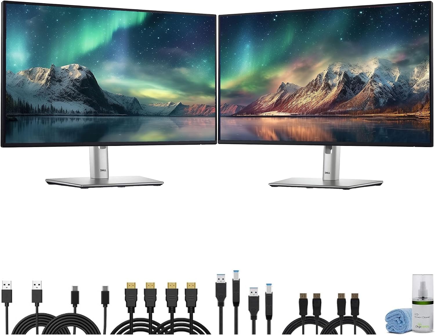 Dell P2725H 27″ Full HD (1920×1080) IPS LED 100Hz Monitors (2X) Dual Monitor Setup, Slim Bezel, Tilt-Adjustable Stand + 2 × USB-C Cables + Cleaning Kit