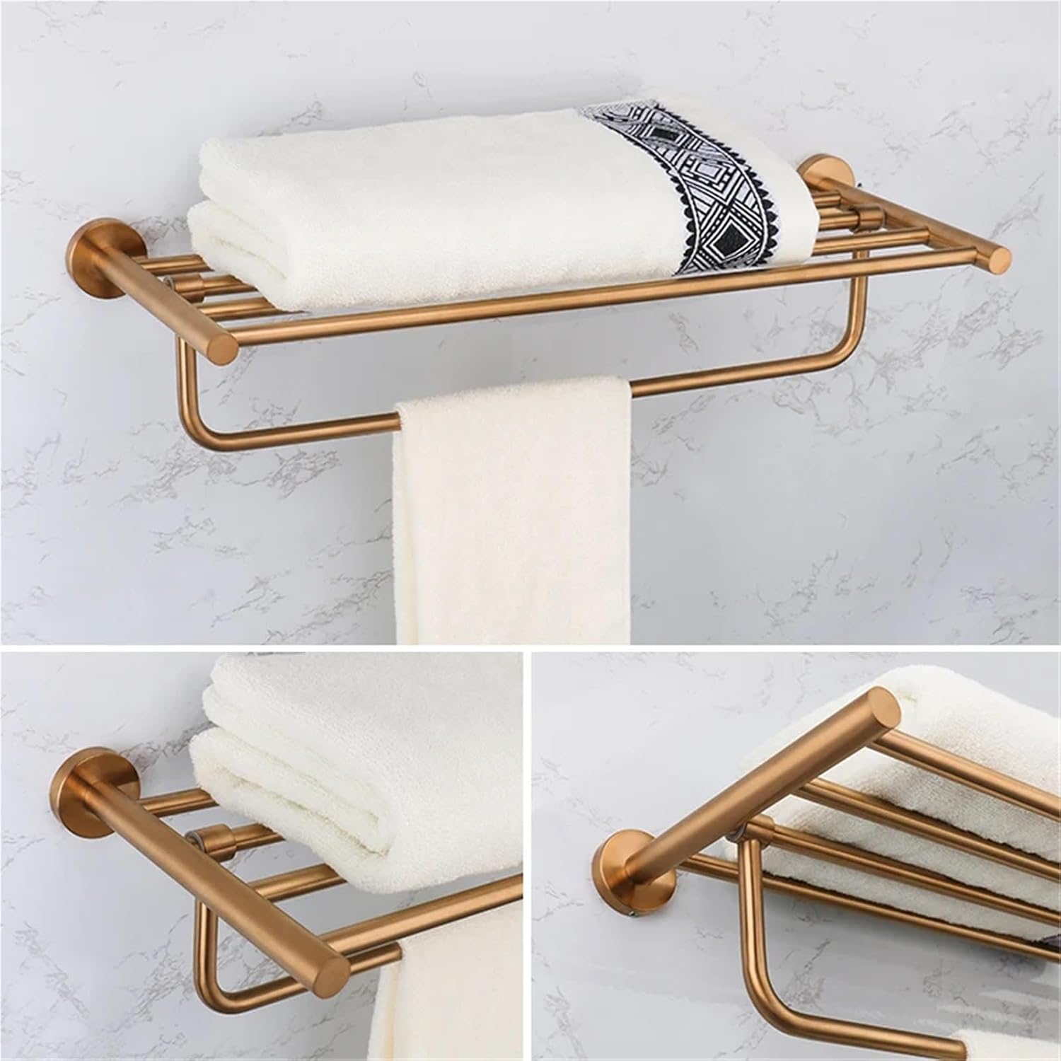 Brushed Rose Gold Bathroom Accessories Toilet Paper Holder Towel Rail Rack Bar Hooks Toothbrush Holder Stainless Steel(Double bar)