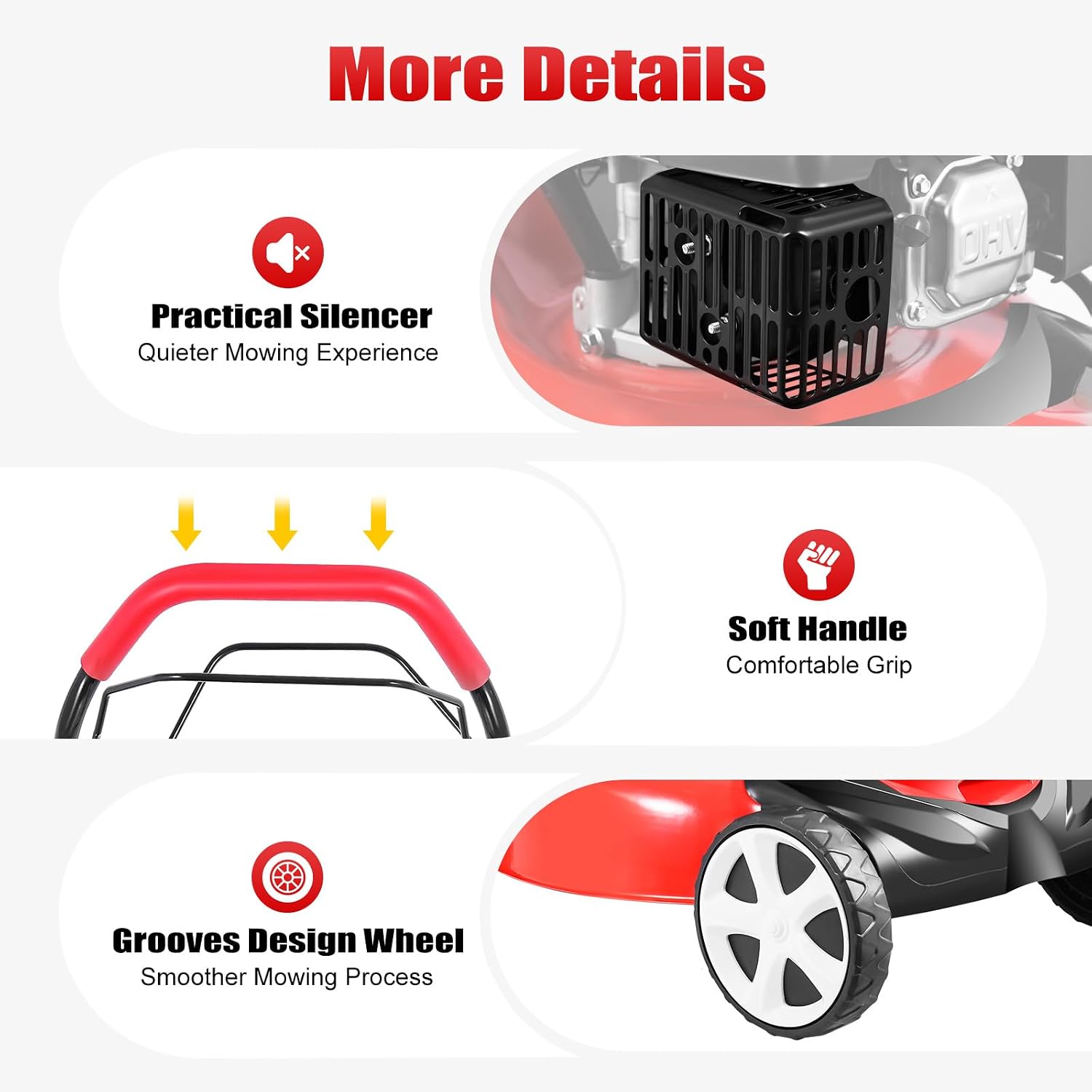 4-Stroke 140cc Gas Lawn Mower, 20 Inch Self Propelled 3in1Gas Lawn Mower Push Mower with Bag, 8 Position Height Adjustable, Rear Wheel Drive