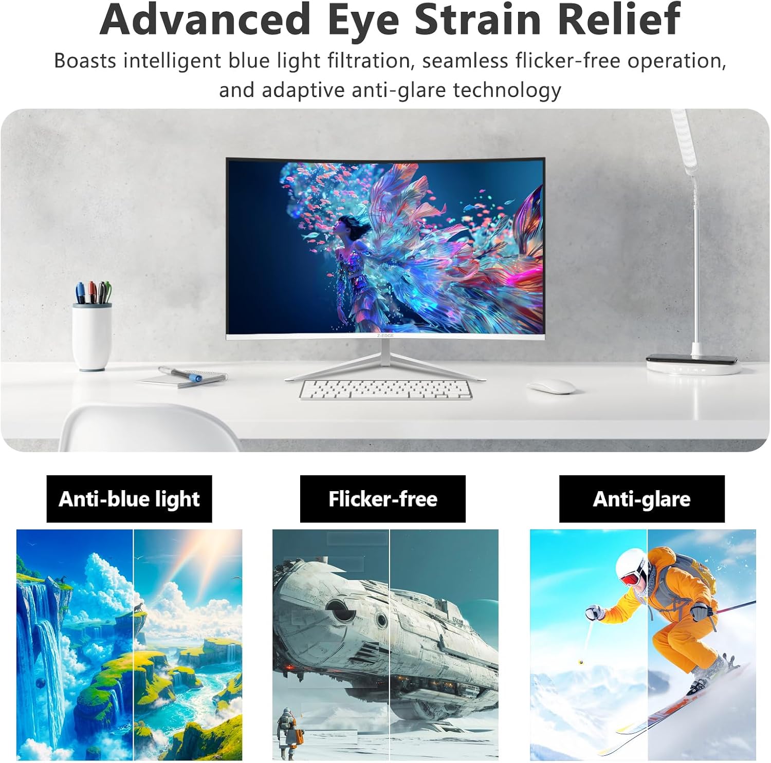 Z-Edge 24-inch Curved Gaming Monitor, Full HD 1080P 1920x1080 LED Backlight Monitor, with 100Hz Refresh Rate and Eye-Care Technology, U24C 178° Wide View Angle, DP+HDMI