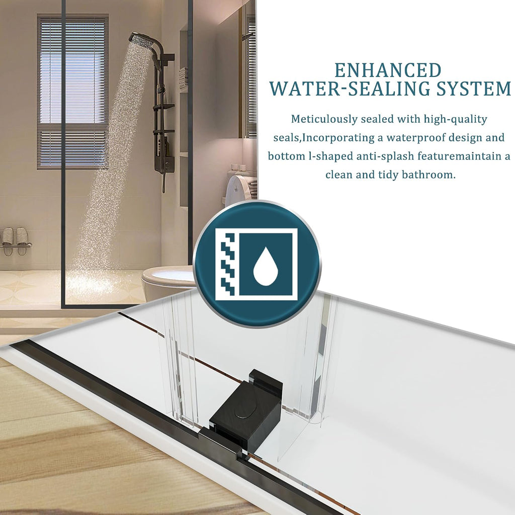 Shower Door, 56-61 'W x 76 'H, SGCC Certified 3/8' (10 mm) Clear Tempered Glass, 1 Towel Bar Handle, 1 Finger Pull, Frameless Double Sliding Shower Door,Stainless Steel Brushed Gold Finish