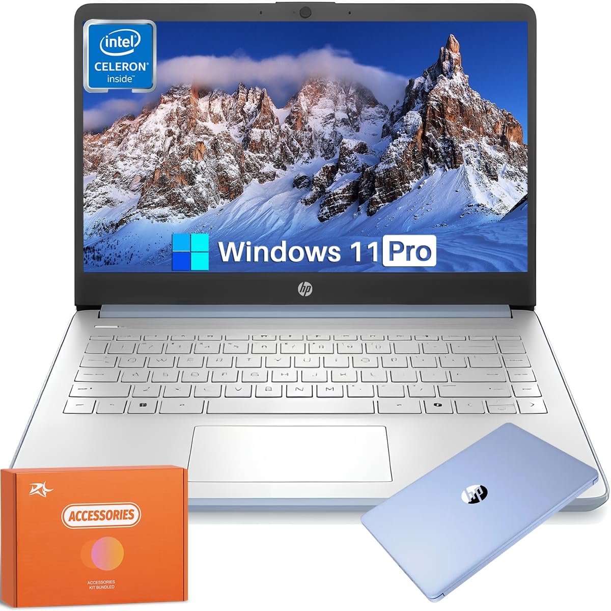 HP 14 inch Laptop, Intel 4-Core N150(Beats N4120), 1-Year Office 365, 14' LED 250 nits, 16 GB RAM, 384 GB Storage(128GB UFS+256GB Micro SD), Webcam, WiFi, HDMI, Win 11 Pro & Copilot-Ai, Blue, w/Mouse