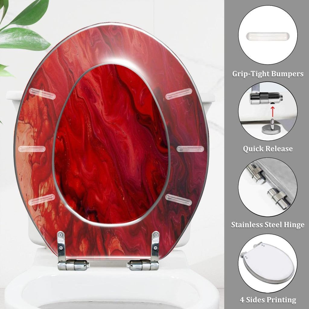 Elongated Toilet Seat abstract red paint acrylic marble mix Resin Toilet Seat Quietly Close Quick Release Hinges Decorative Toilet Seat with Cover Easy to Install, Style 6