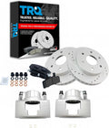 TRQ Performance Front Brake Pad & Rotor Set Ceramic Drilled Slotted Coated Rotors Calipers Compatible with 88-98 Chevrolet GMC K2500 94-99 K1500 95-99 K1500 Suburban 95-00 Tahoe 94-99 Yukon
