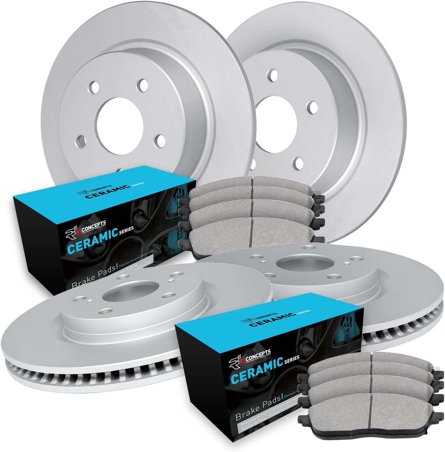 R1 Concepts Front and Rear Brake Kit Fits 2003-2008 Honda Pilot| Ceramic Brake Pads and Blank Brake Rotors| 11.8' Front & 12.3' Rear