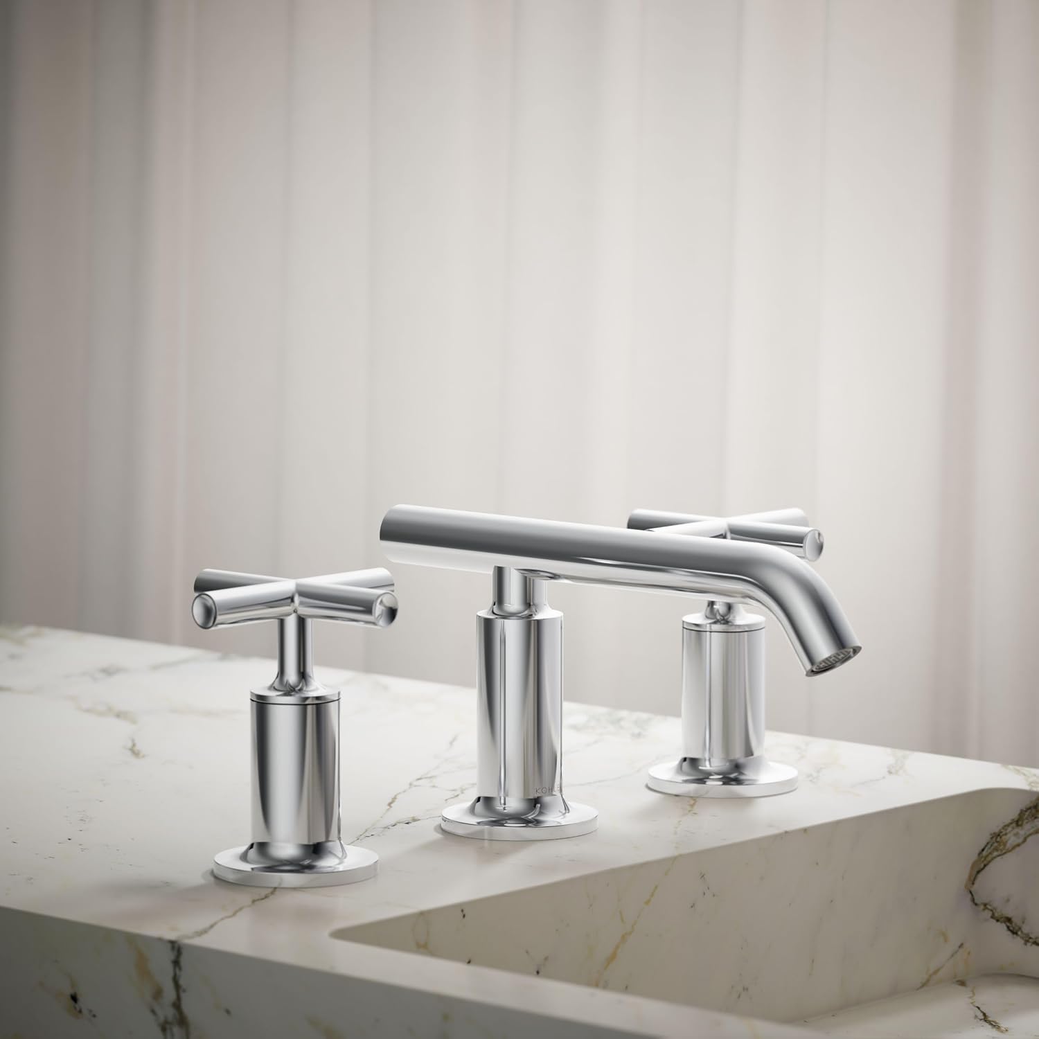 KOHLER k-14410-3-CP Purist® Widespread Bathroom Sink Faucet, 3-Hole Bathroom Faucets with Low Cross Handles and Low Spout, 1.2 GPM, Polished Chrome