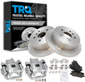 TRQ Rear Brake Pad and Rotor Set Ceramic Solid Rotors Calipers Compatible with 2004-2006 Lexus RX330 2007-2009 RX350 2006-2008 RX400h 2006-2007 Toyota Highlander
