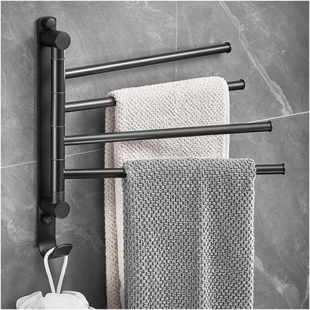Folding Arm Swivel Towel Rack Bar Rails, for Bathroom, Brass Bars,Wall Mount Drying Racks for Laundry,Swing Out, Hand(Black)