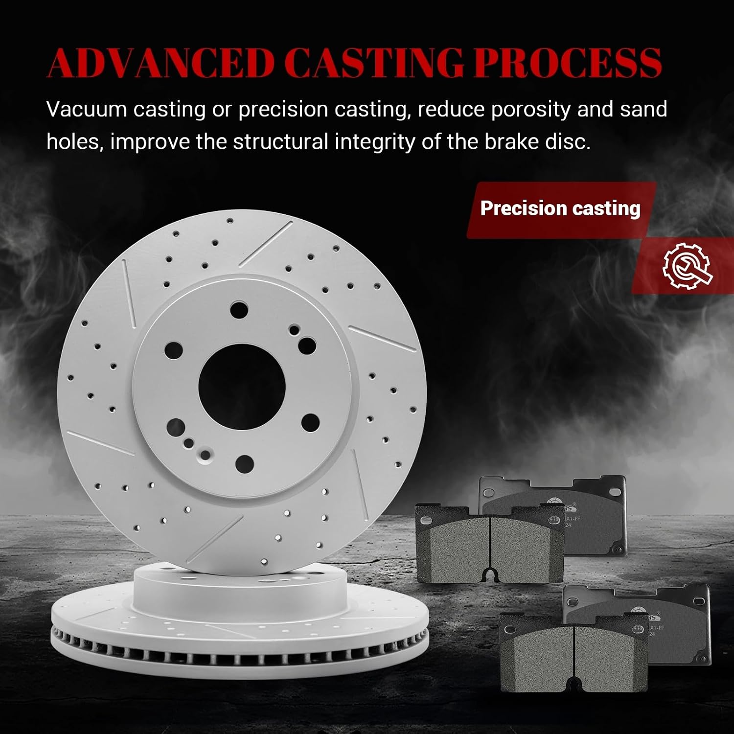 Ceramic Front Brakes Pad and Rotors Drilled Slotted Vented Replacement Disc Brake Kits for Chevy Suburban 2021-2023 2024/ Silverado 1500 2019-2024/ Silverado 1500 Ltd 2022 With 4 Piston Front Caliper