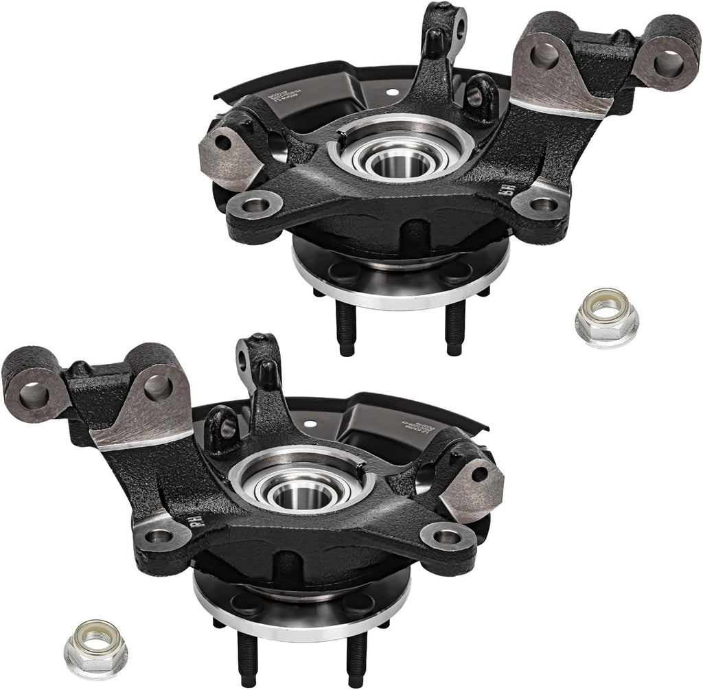 Detroit Axle - Front Steering Knuckles w/Wheel Hubs Assembly Drilled Slotted Brake Rotors Ceramic Pads Replacement for 2011-2014 Ford Edge - 6pc Set