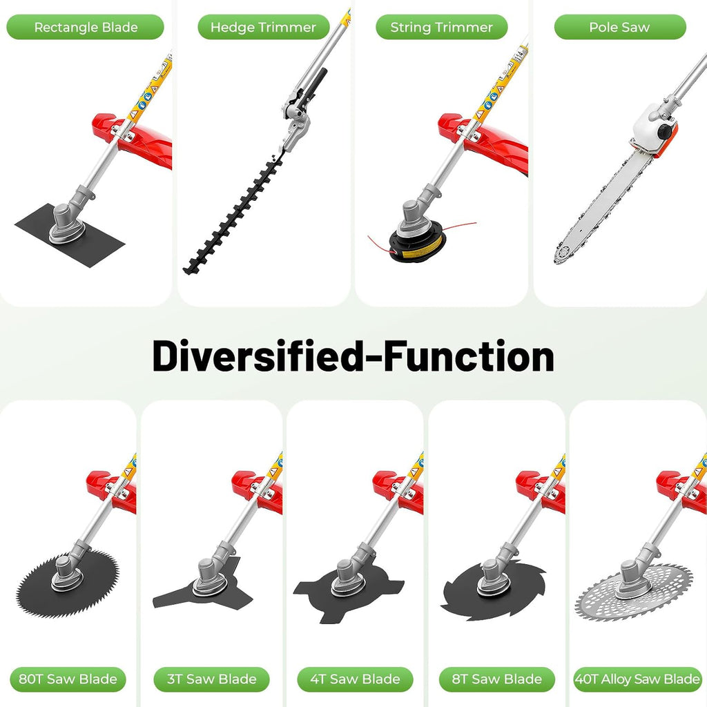 52CC Gas String Trimmer, 5 in 1 Gas Weed Eater, 2-Stroke Brush Cutter Straight Shaft Weed Eater, Gas Weed Wacker Trimmer for Weeds and Grass