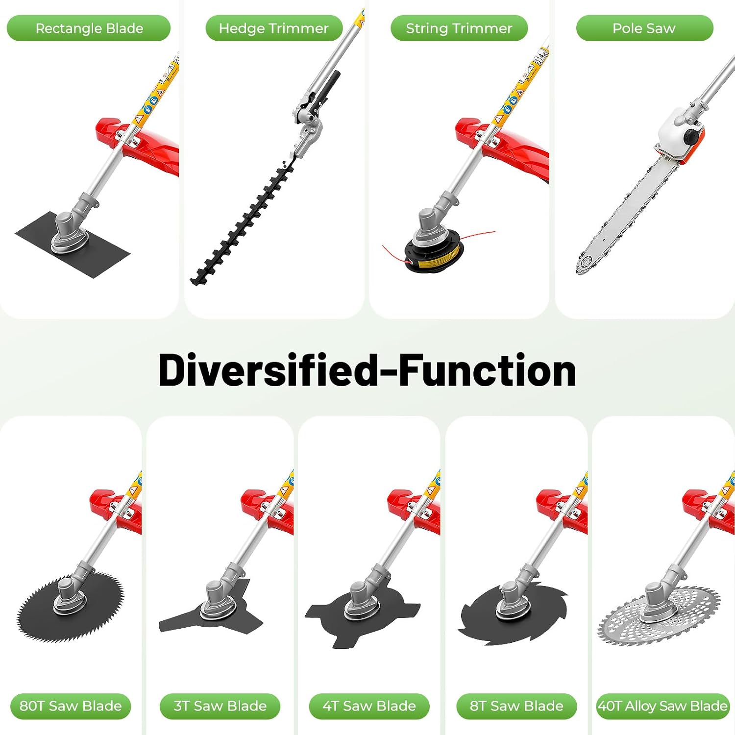 52CC Gas String Trimmer, 5 in 1 Gas Weed Eater, 2-Stroke Brush Cutter Straight Shaft Weed Eater, Gas Weed Wacker Trimmer for Weeds and Grass