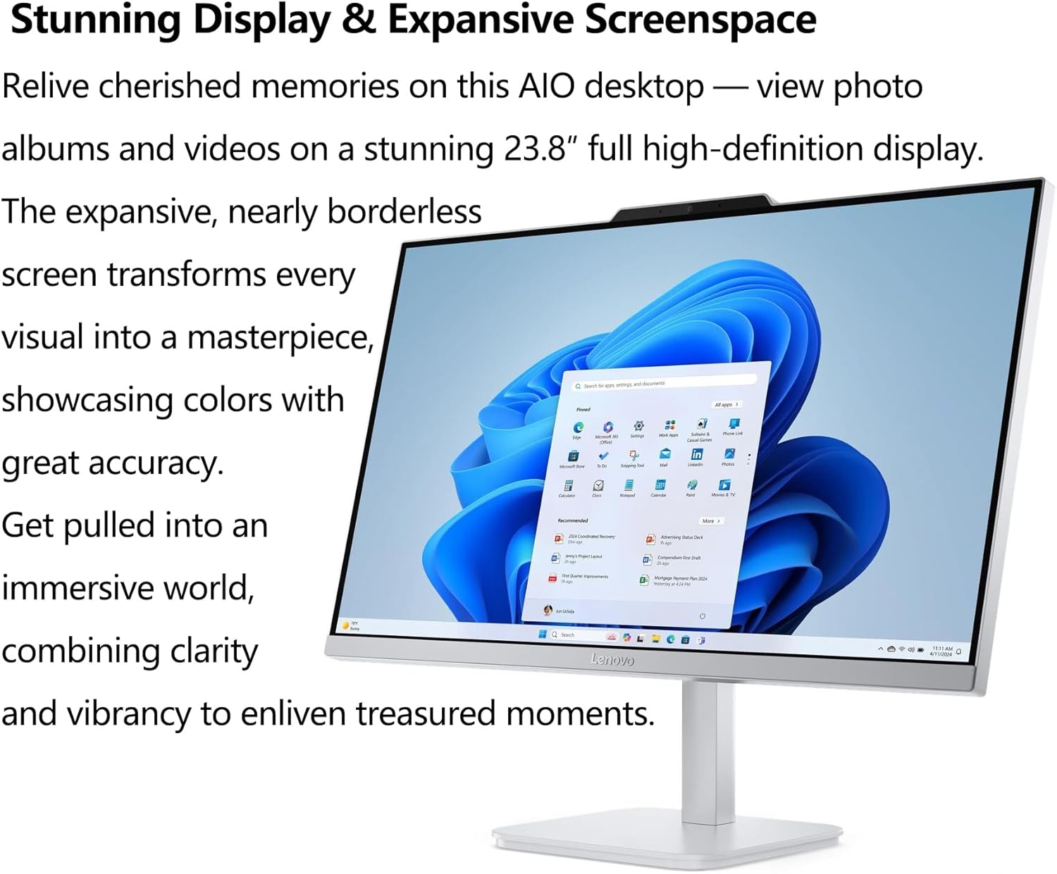 Lenovo 24 23.8' All-in-One Desktop Computer for Home Office, 32GB RAM, 1TB PCIe SSD, Intel Processor 8-Core i3-N305, Lifetime Office 365 for Web, FHD AIO PC, WiFi 6, BT 5.2, Win 11, White