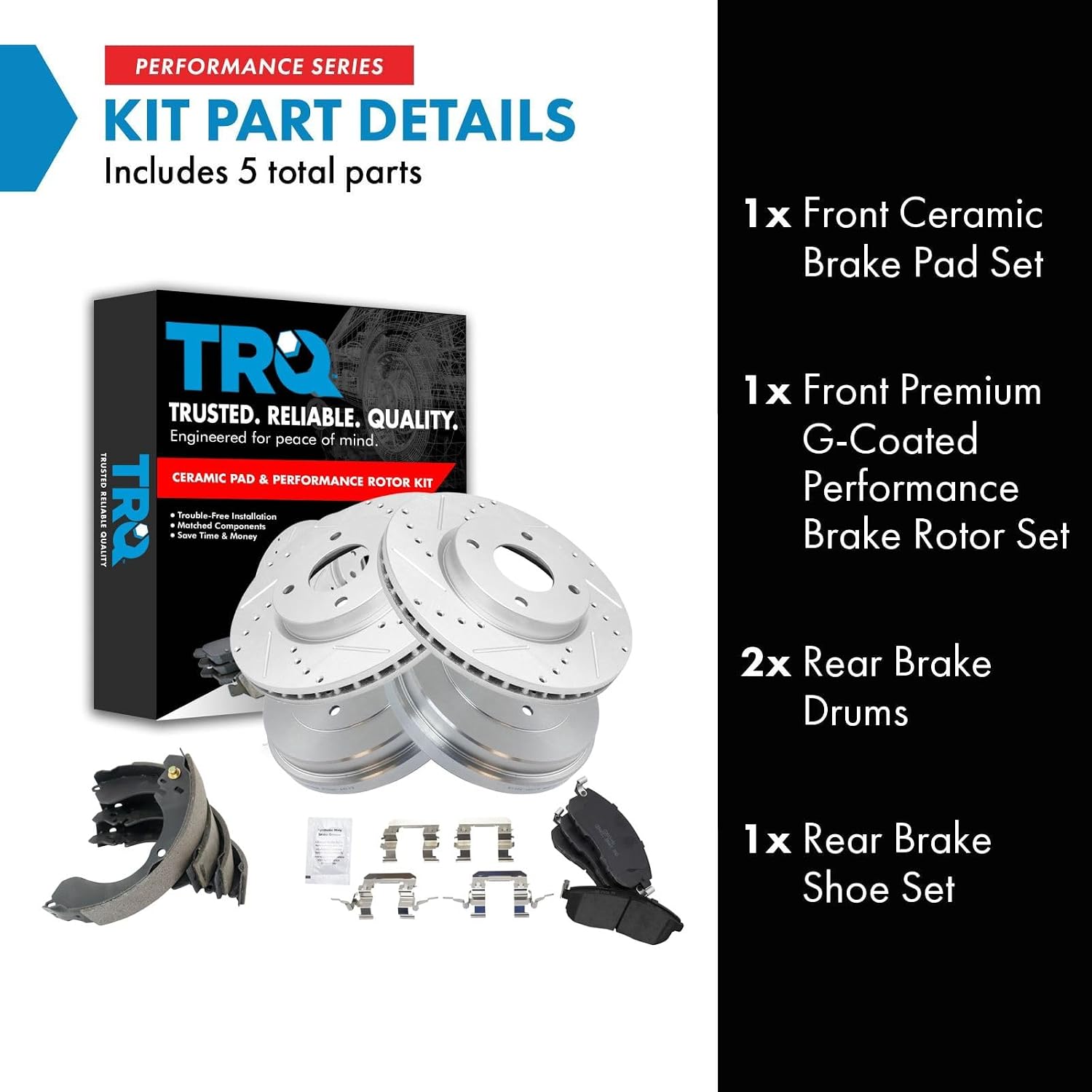 TRQ Performance Front & Rear Posi Ceramic Disc Brake Pads Rotors & Drum Kit Set for Nissan