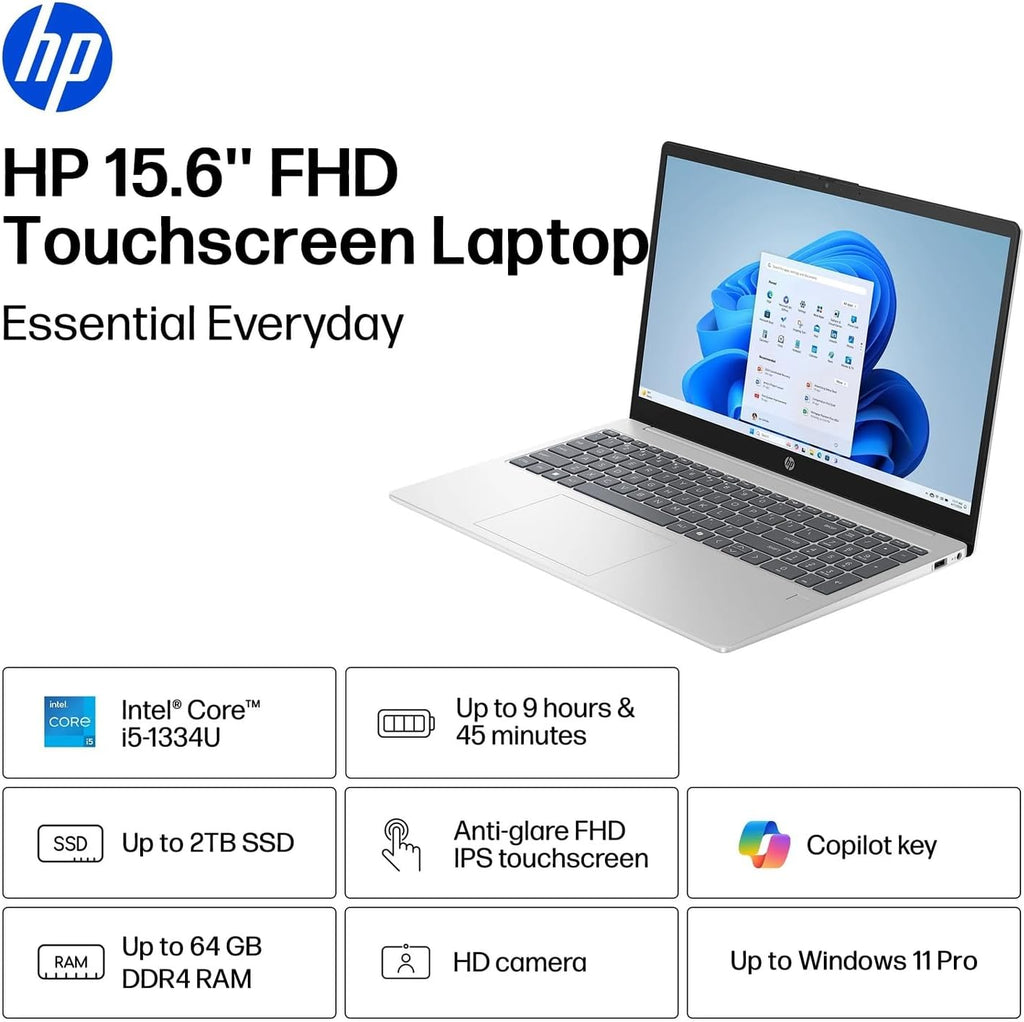 HP 15.6'' FHD Touchscreen Laptop, Intel 10-Core i5-1334U, 16GB RAM 1TB SSD, Lifetime MS Office& Copilot AI, Laptop for Business&Student, WiFi 6, Windows 11 Pro