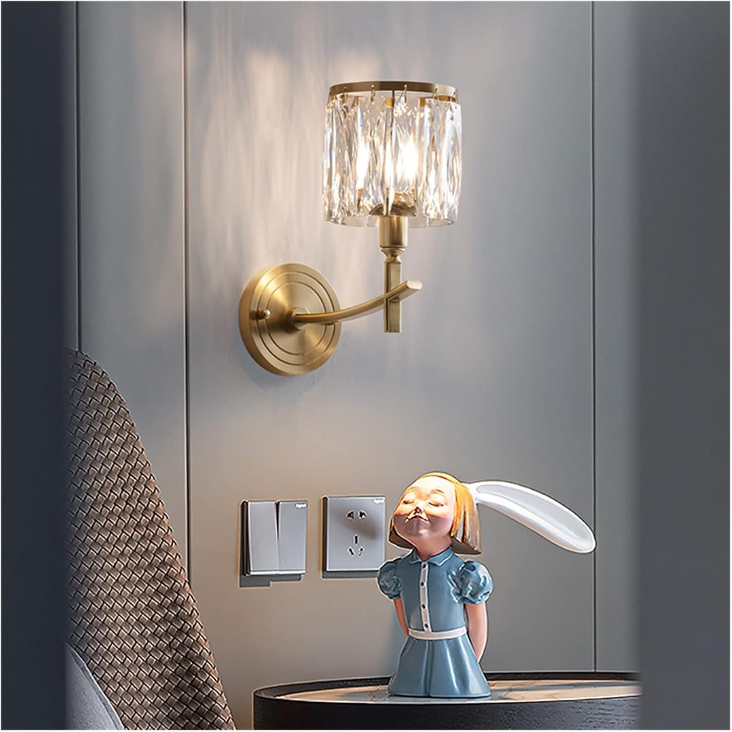 Modern Crystal Wall Sconce, Indoor Wall Mount Light, Creative Crystal Bedside Creativity Wall Lamp, Bathroom Decor Vanity Lighting Fixtures, Gold Wall Lamp for Bathroom Bedroom Hallway