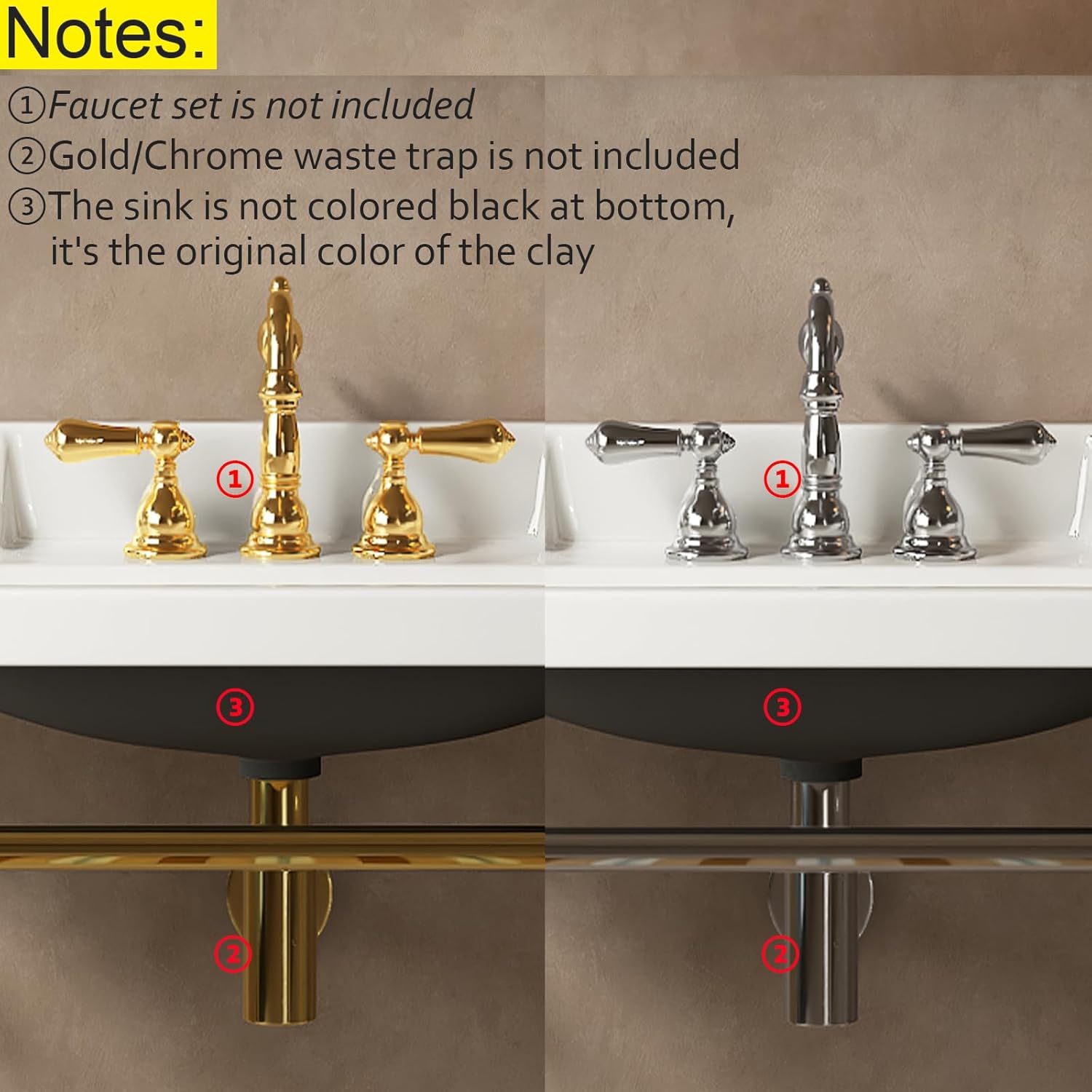 36'' Console Bathroom Sink, Freestanding Console Sink With Stainless Brushed Gold Legs, Modern Bathroom Vanity with 3 Tap Holes and Pop Up Drain, Black