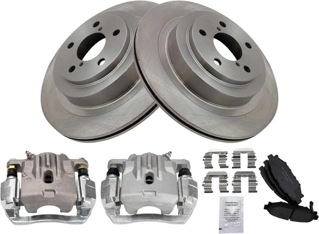 TRQ Rear Brake Pad and Rotor Set Ceramic Rotors Calipers Compatible with 2009 Subaru Legacy 3.0 R