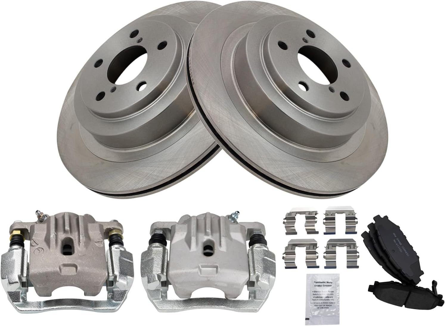 TRQ Rear Brake Pad and Rotor Set Ceramic Rotors Calipers Compatible with 2009 Subaru Legacy 3.0 R