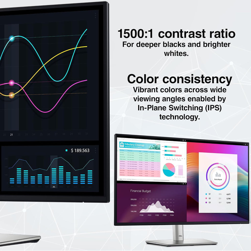 Dell P2725H 27″ Full HD (1920×1080) IPS LED 100Hz Monitors (2X) Dual Monitor Setup, Slim Bezel, Tilt-Adjustable Stand + 2 × USB-C Cables + Cleaning Kit