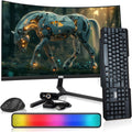 MTG 27' Curved Monitor Full HD 1080P Frameless Screen, HDMI DP USB Audio, Low Motion Blur, VESA Mount, Webcam with Wireless Keyboard Mouse & Soundbar, Computer Monitor for Gaming, Home and Office
