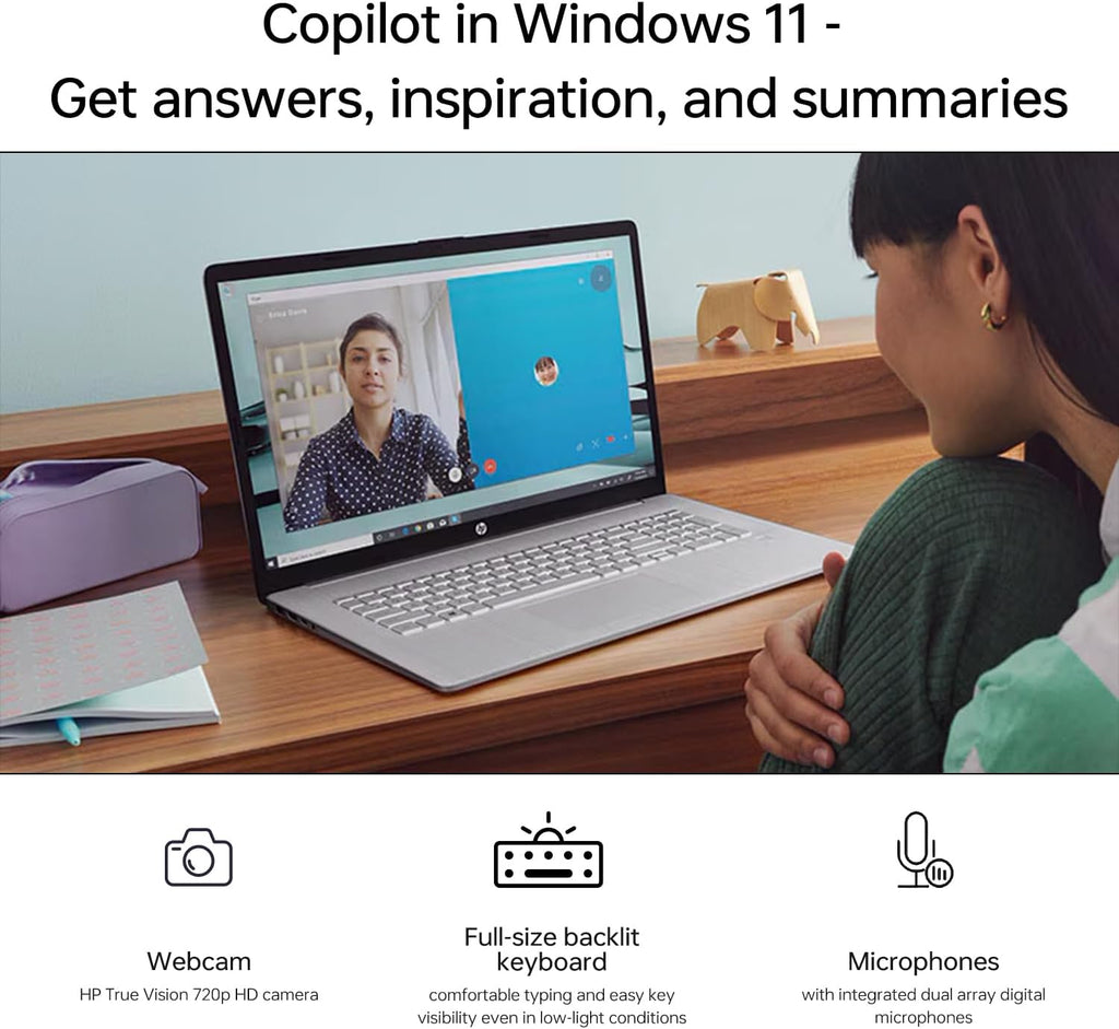 HP Essential 17 Laptop AI PC, 17.3' Touchscreen, Core i7-1355U (10 Cores, up to 5GHz Max Turbo), 16GB RAM, 1TB SSD, Backlit KB, FP Reader, Wi-Fi 6, Win11 Home, Rose Gold, Bundle with PCO Laptop Cooler