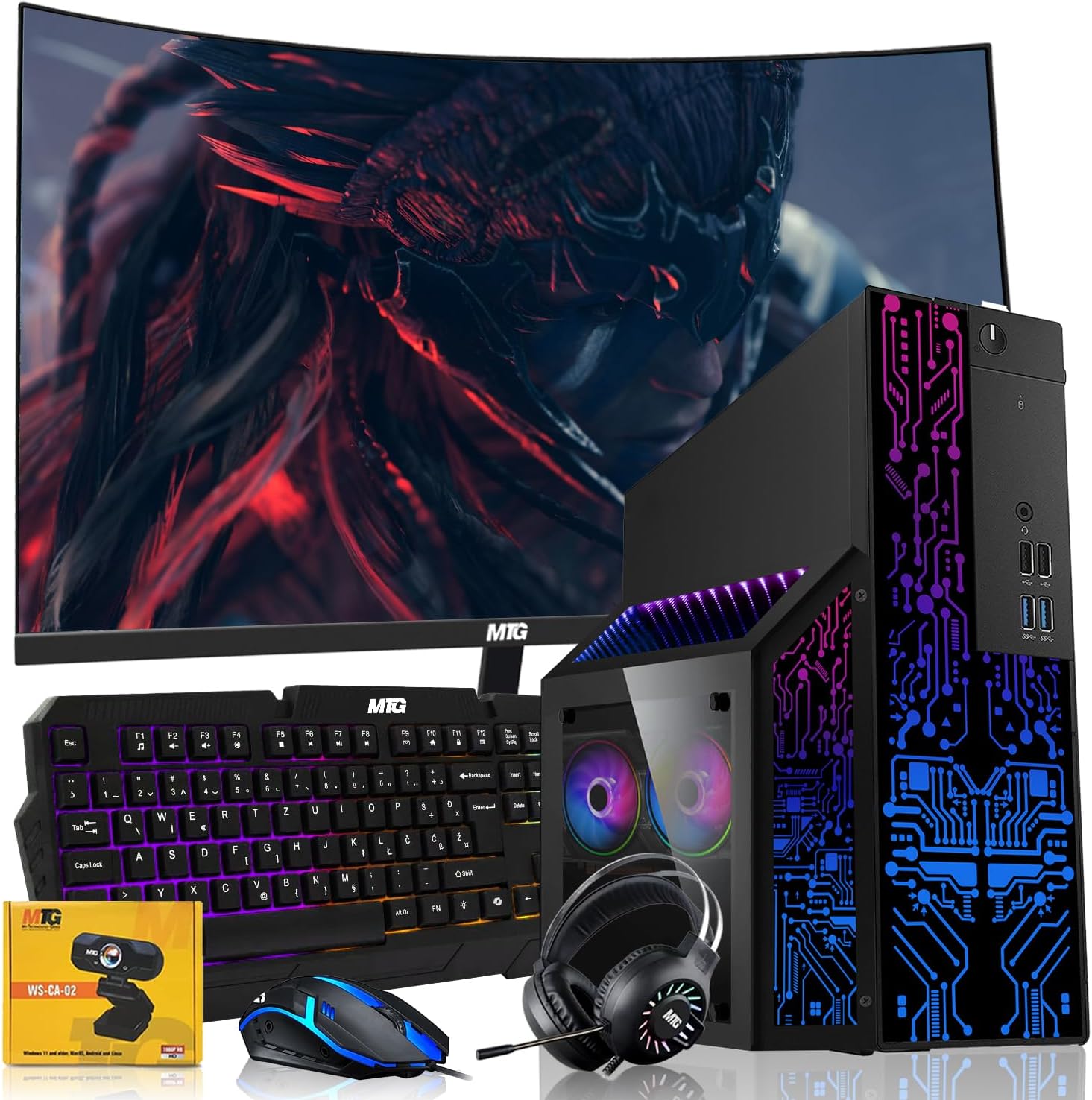 TechMagnet Nova Gaming Desktop PC Bundle with Core i7 32GB RAM 1TBSSD 32 Inch Curved Monitor RTX 4060 Graphics RGB Keyboard with AI-Enabled Copilot Key Mouse Headphones Webcam Windows 11(Renewed)