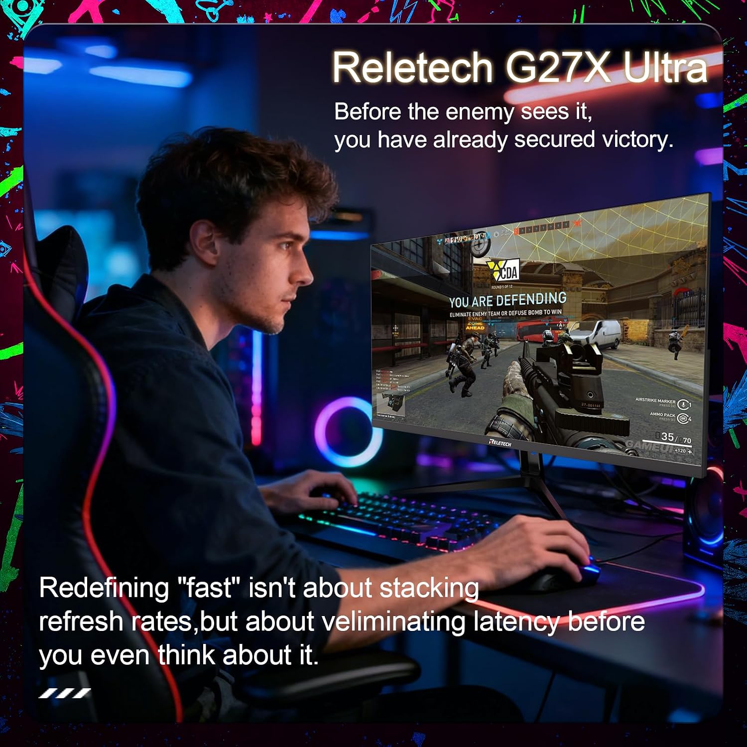 27inch Gaming Computer Monitor,2K(QHD 2560x1440) 300Hz Monitor, Fast IPS 1ms Response Time, FreeSync&G-Sync, Anti-Blue Light, Ultra Slim, 100% sRGB, DP*2 & HDMI*2 Ports VESA Mount(G27X Ultra)