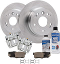 Detroit Axle - Rear Disc Rotors + Brake Calipers + Ceramic Brake Pads Replacement for 2004-2008 Acura TL Honda Element - 8pc Set