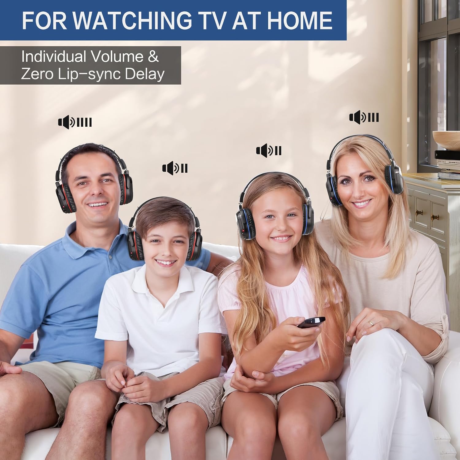 SIMOLIO Wireless Headphones for TV Watching, IR TV Headphones for Home Theater/Outdoor Movie/Car DVD with Transmitter, Tone Control & Dual Channel Options, Digital Optical/RCA/AUX Connection
