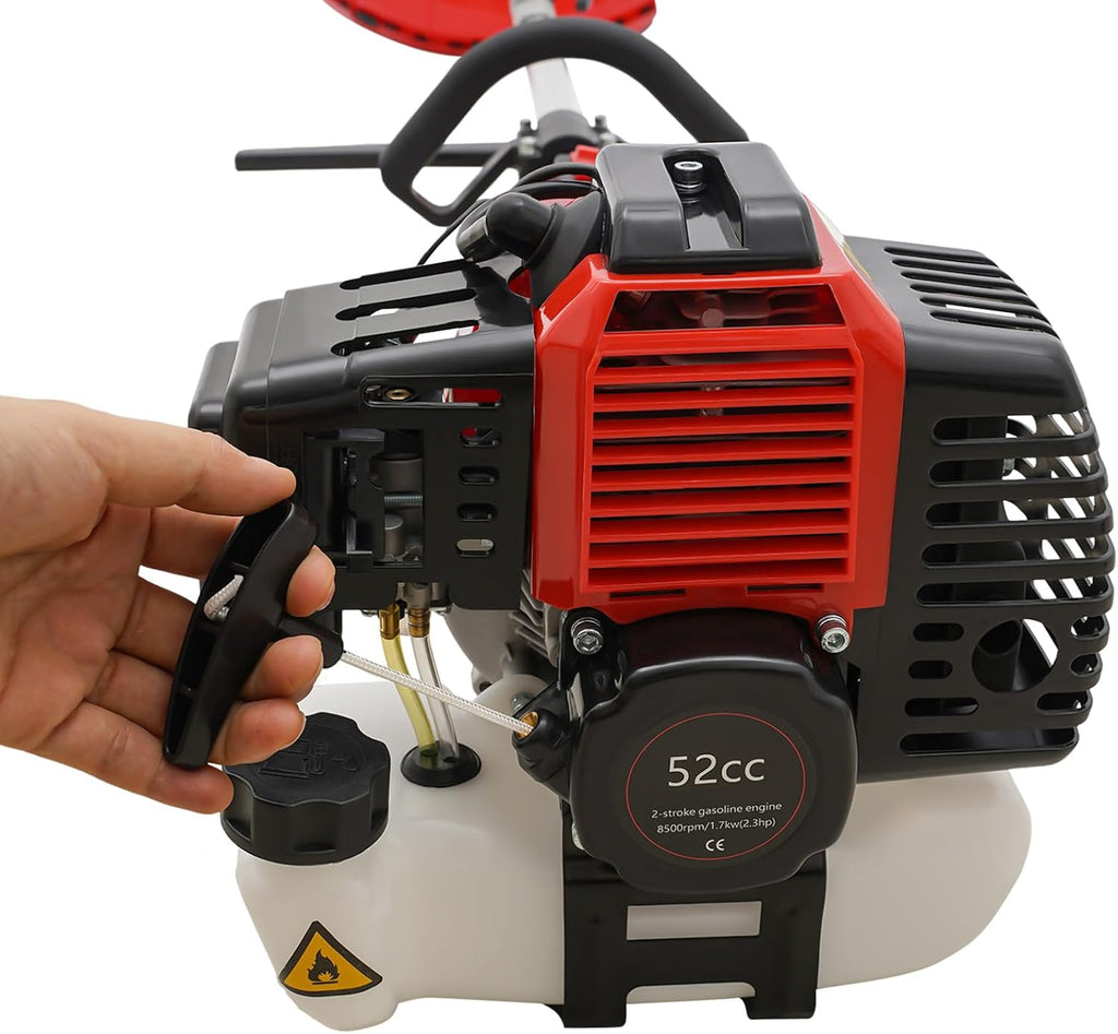2-Stroke 52CC Gas Weed Eater 10 in 1 Weed Wacker Gas Powered Trimmer Brush Cutter Grass Wacker Lawn Mower with Long Pole Saw & 7 Heads,Multifunction Gas String Trimmer for Harvesting (6500-8500R/Min)