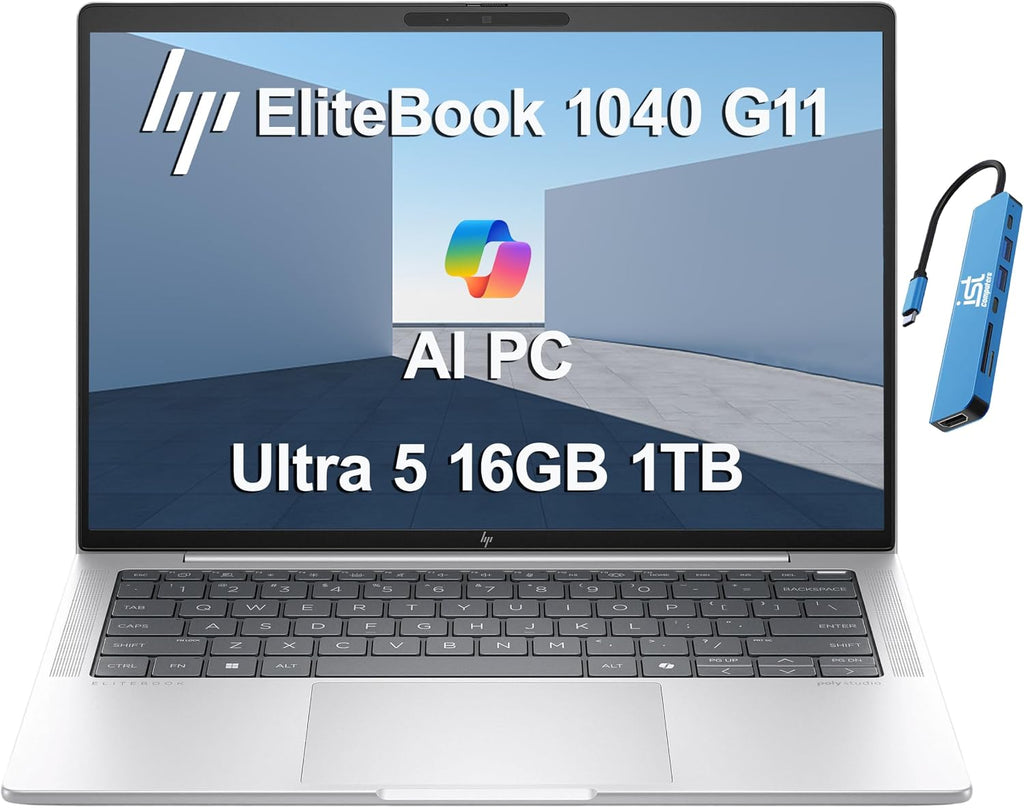 HP EliteBook 1040 G11 Business AI PC Laptop (14' FHD+, Intel 14-Core Ultra 5 125H (> i7-1360P), 16GB DDR5 RAM, 1TB SSD), 2X Thunderbolt 4, Backlit KB, Fingerprint, 5MP IR Webcam, IST HUB, Win 11 Pro