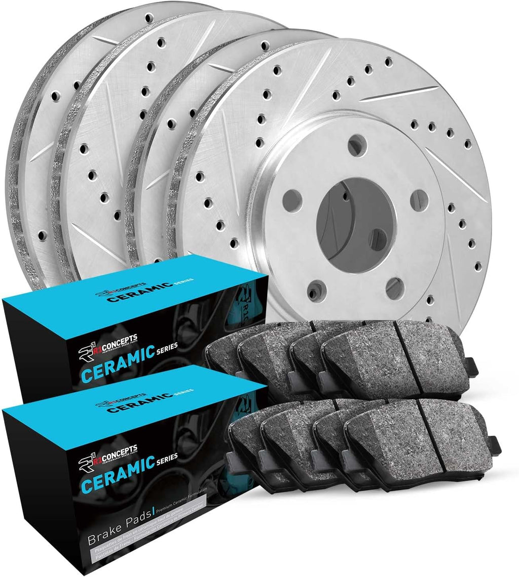R1 Concepts Front and Rear Brake Kit Fits 2018-2024 Volkswagen Atlas; 2020-2024 Volkswagen Atlas Cross Sport| Ceramic Brake Pads and Drilled Slotted Brake Rotors| 13.2' Front & 12.2' Rear
